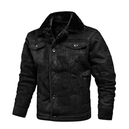 Lederjacke Herren Fleece Gefüttert Bikerjacke Schwarz