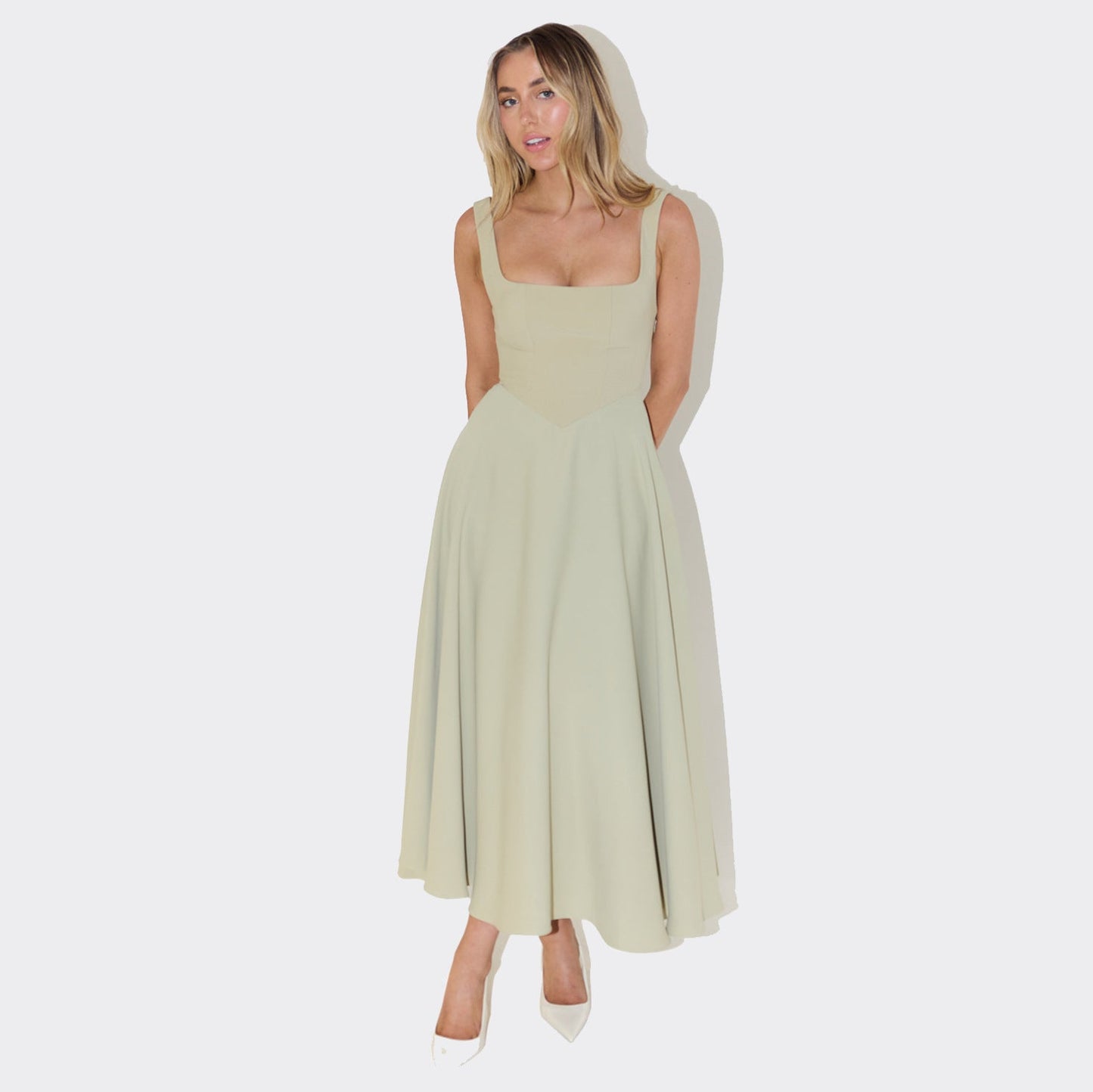 A-Linie Maxikleid Quadrat-Ausschnitt Damenkleid Lang
