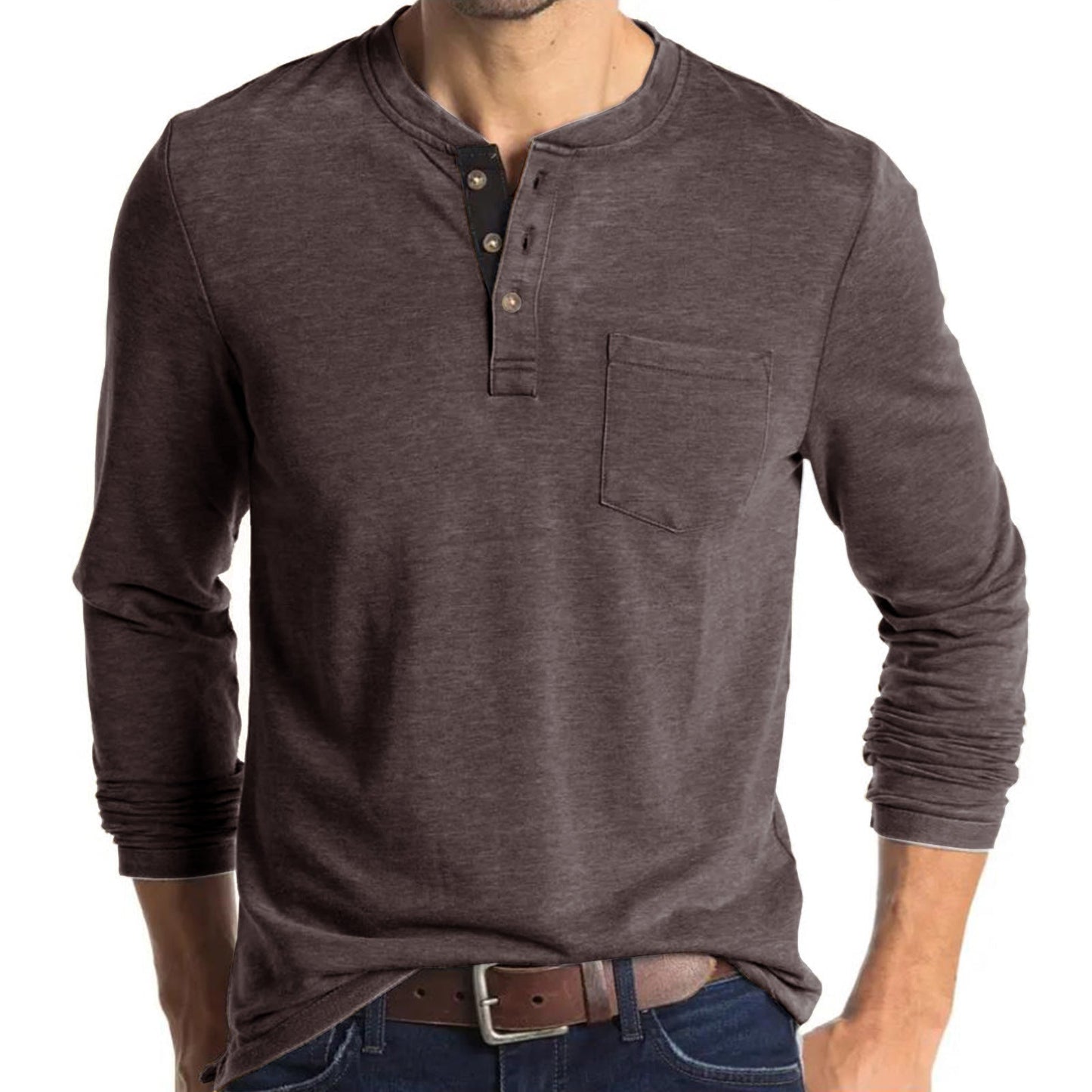 Herren Langarmshirt Mit Knöpfen Modern Sportlich