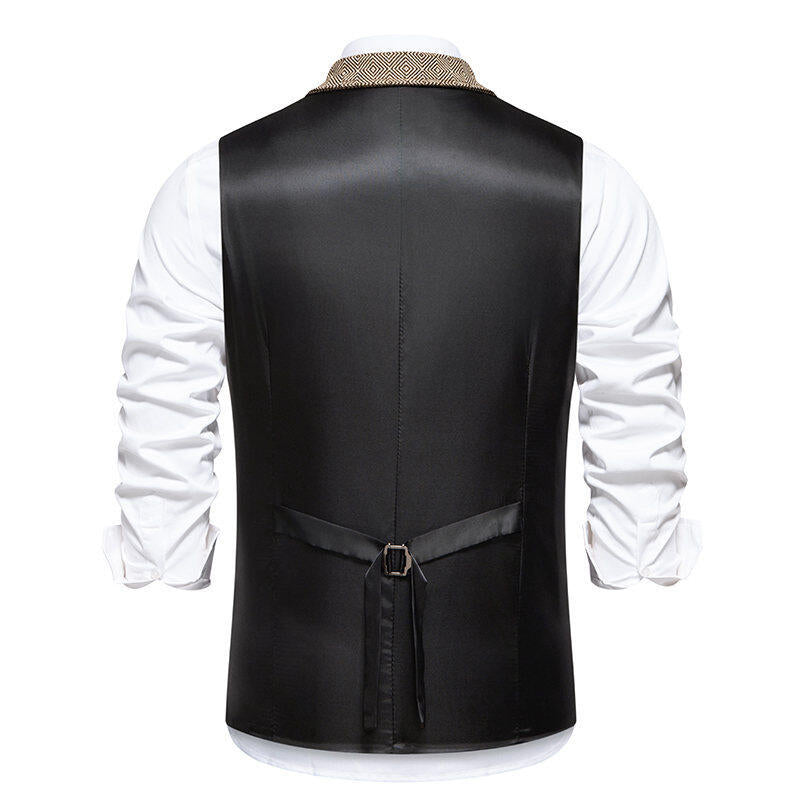 Herren Anzugweste Elegant Herringbone mit Taschen Schwarz