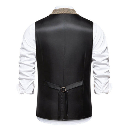 Herren Anzugweste Elegant Herringbone mit Taschen Schwarz