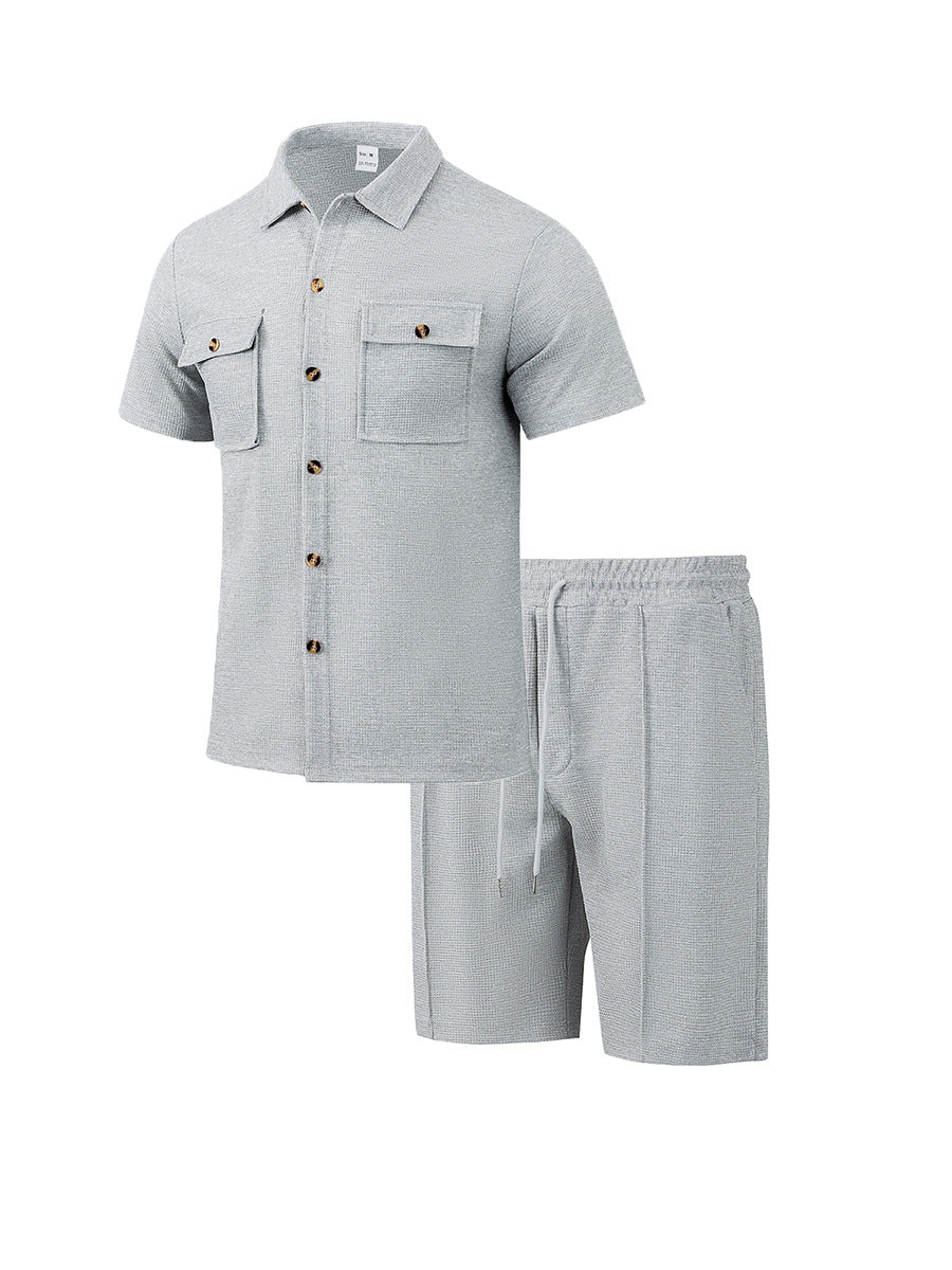Herren Kurzarmhemd und elastische Shorts Set Sommer