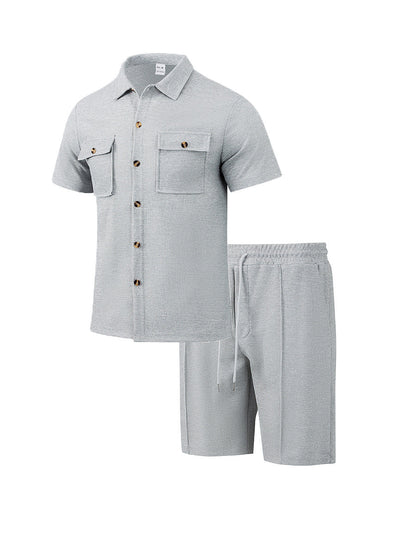 Herren Kurzarmhemd und elastische Shorts Set Sommer