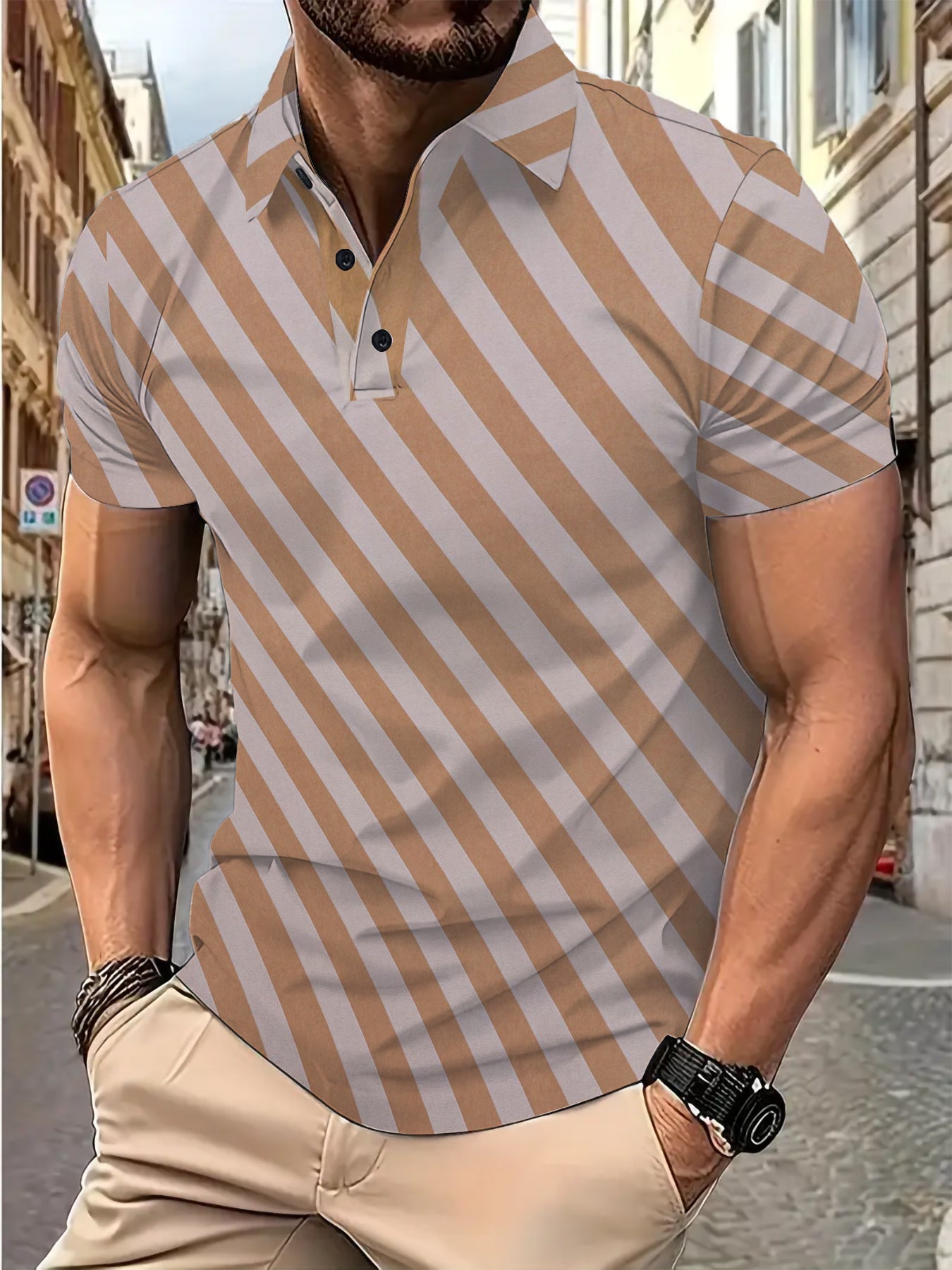 Herren Poloshirt Kurzarm Streifenmuster Modern Styles