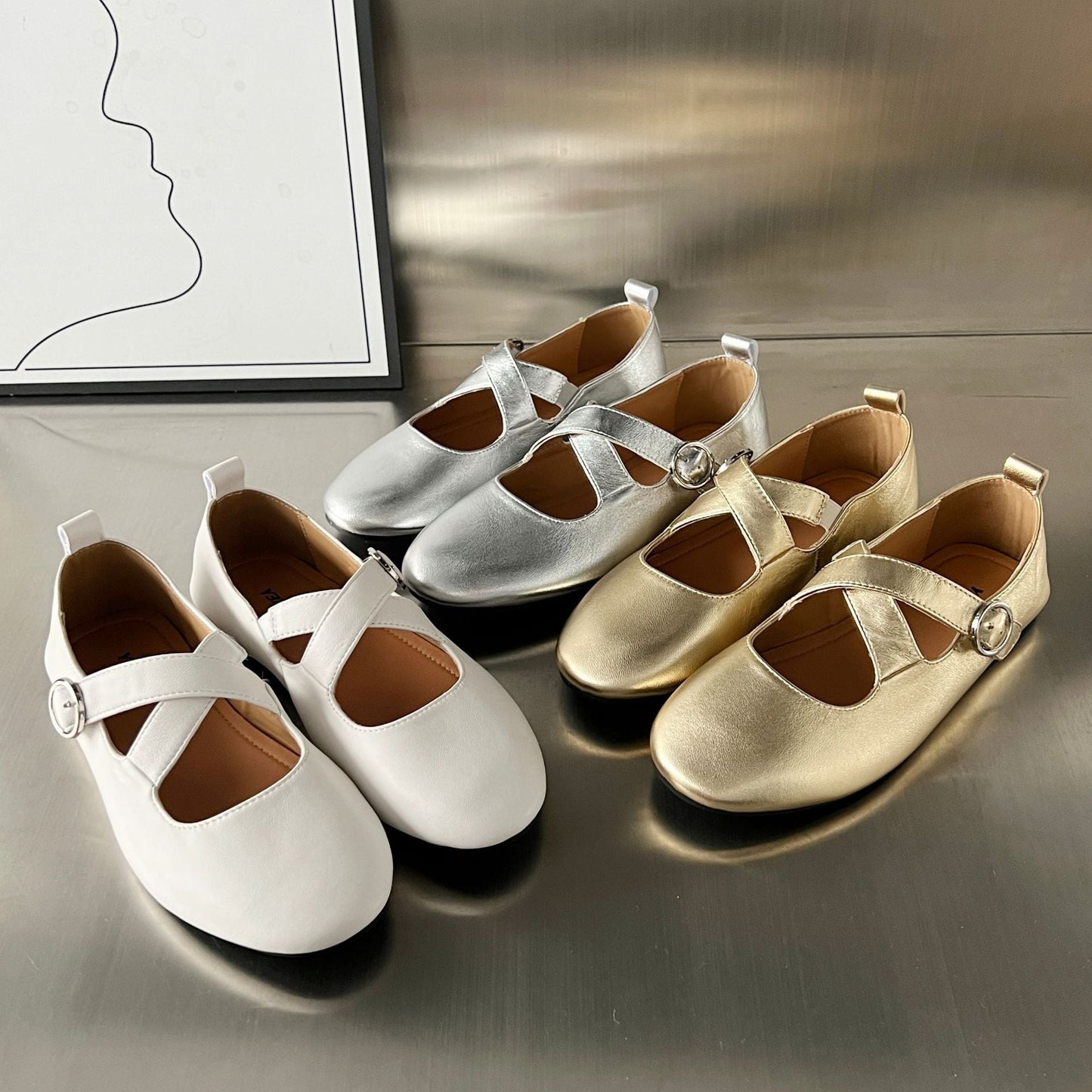 Damen Ballerinas Elegante Schnalle Riemen Schuhe