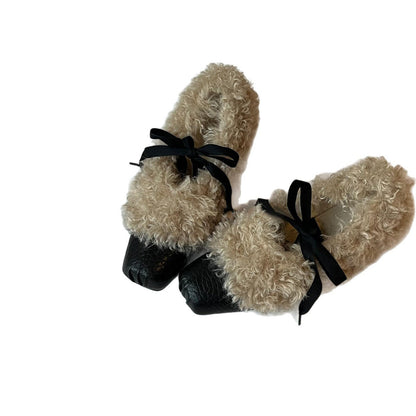 Damen Mokassins Weich Flauschig Kunstfell Riemen
