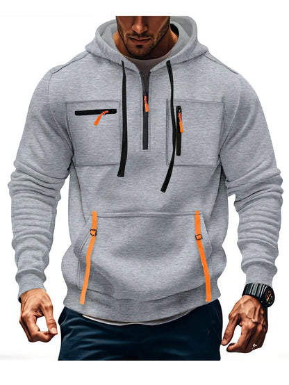 Herren Kapuzenpullover Modisch Reißverschluss Taschen Schwarz