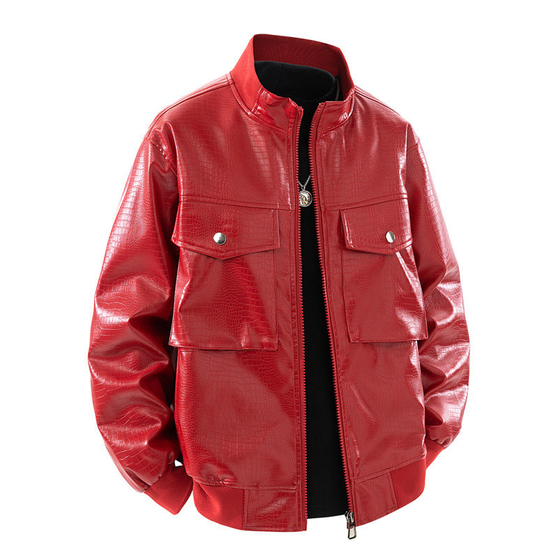Lederjacke Herren Lässig Glänzend Schwarz - BerlinGlamour