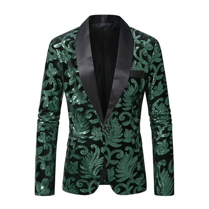 Herren Blazer Pailletten Jacke Floral Glamour