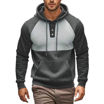 Herren Kapuzenpullover Modern mit Knöpfen Kontrastfarben