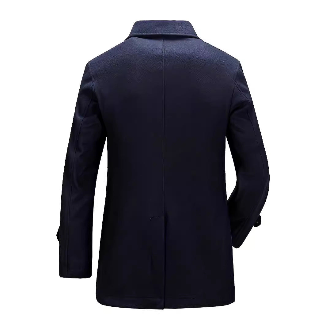 Herren Mantel Doppelknopf Eleganter Wintermantel Schwarz