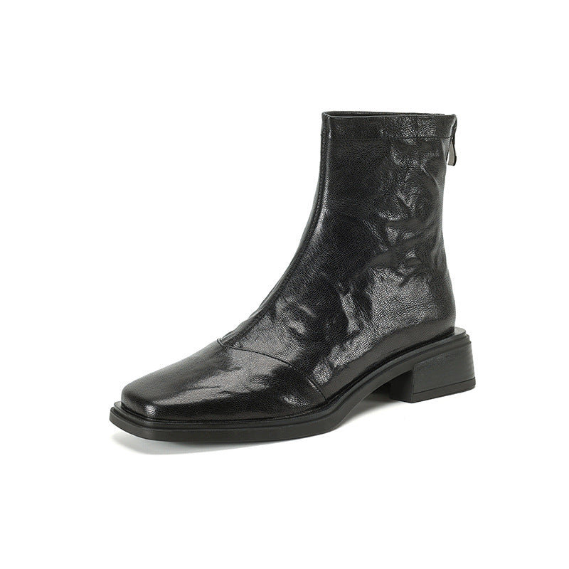 Damen Chelsea Boots Leder Schwarz Elegant Reißverschluss