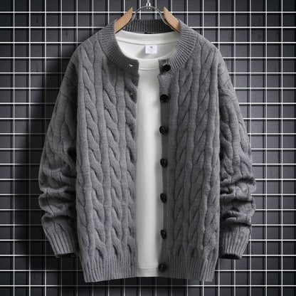 Herren Strickjacke Modern Zopfmuster Knopfverschluss