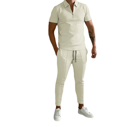 Herren Freizeit Set Kurzarm mit Reißverschluss Modern Stylisch