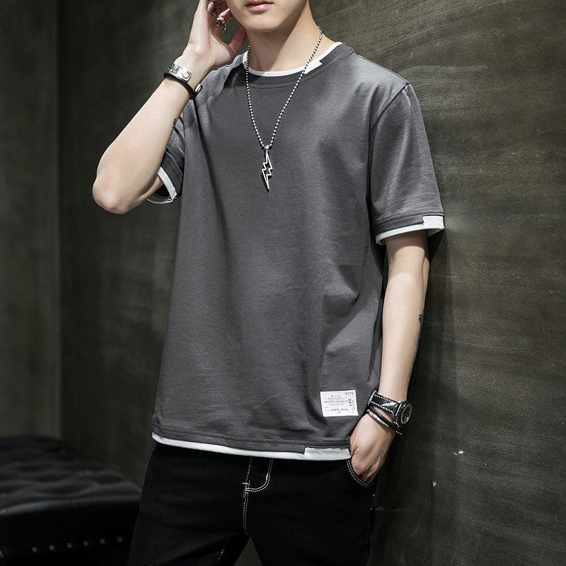 Herren T-Shirt Lässig Basic mit Kontrastärmeln Casual
