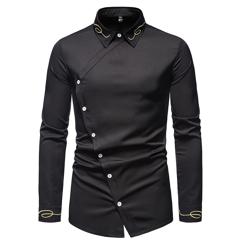 Herren Hemd Langarm Elegantes Asymmetrisch Knöpfe Modern