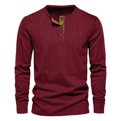 Herren Langarmshirt Modern Rippdesign Knopfdetails