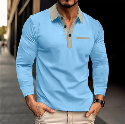 Herren Poloshirt Langarm Moderner Kragen Slim Fit