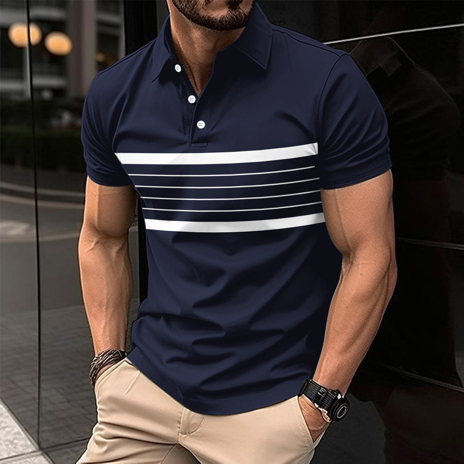 Herren Poloshirt Sportlich mit Horizontalstreifen Modern - BerlinGlamour