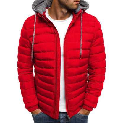Herren Steppjacke Leicht Kapuze Reißverschlusstaschen Outdoor