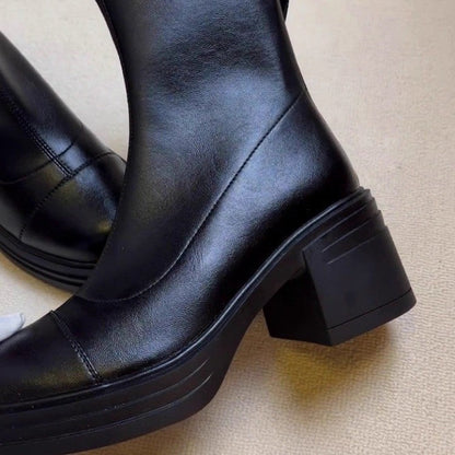 Damen Stiefeletten Hochabsatz Blockabsatz Reißverschluss Schwarz