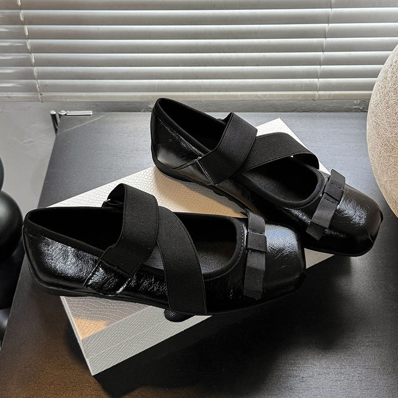 Damen Ballerinas Elastisch Schleifen Detail