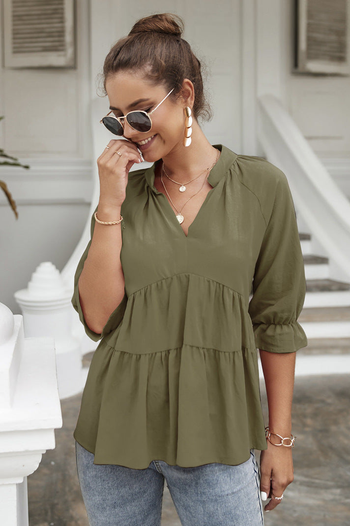 Lässige Damen Tunika mit Volumen Rüschen Trendy