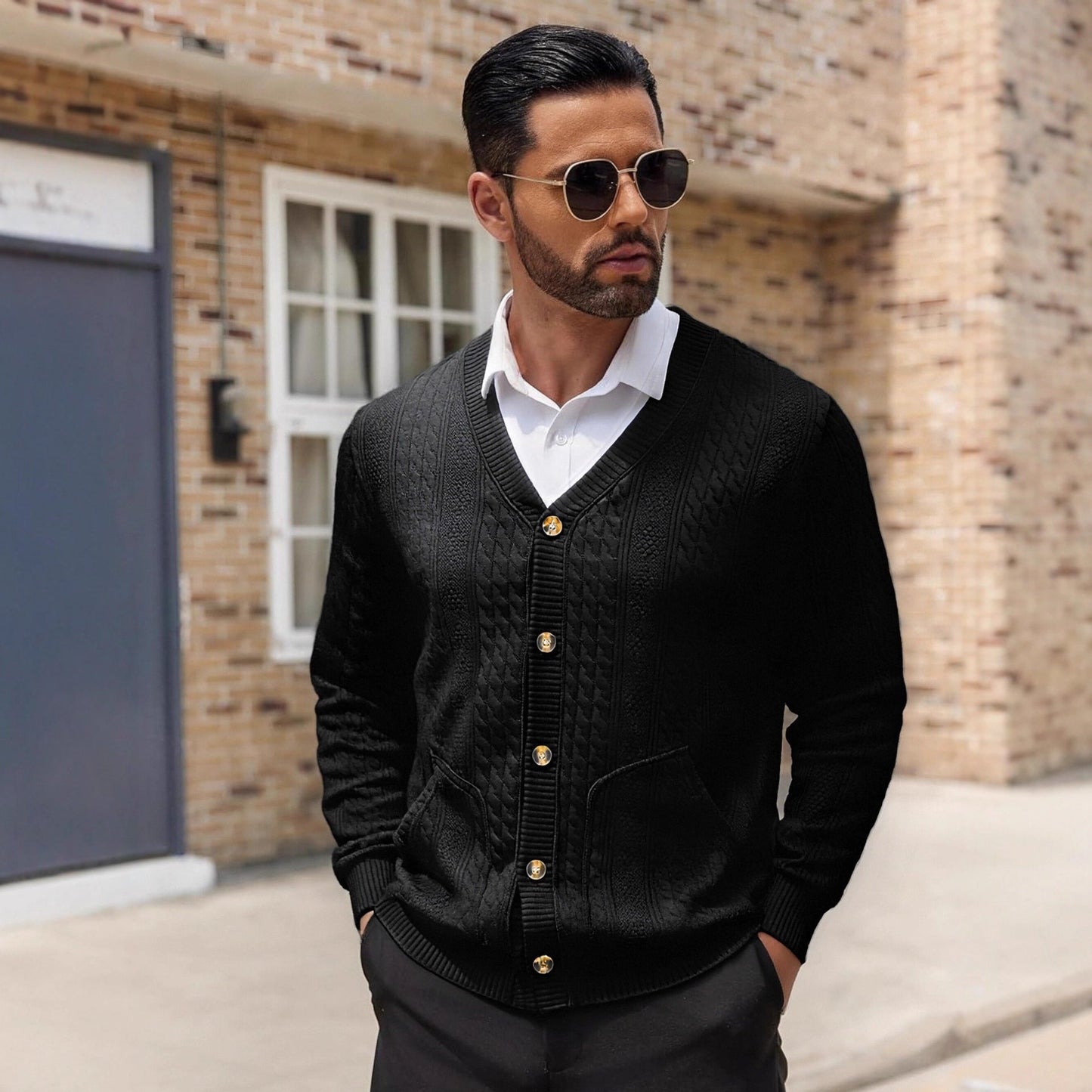 Herren Strickjacke Modern mit Taschen und Schnitten