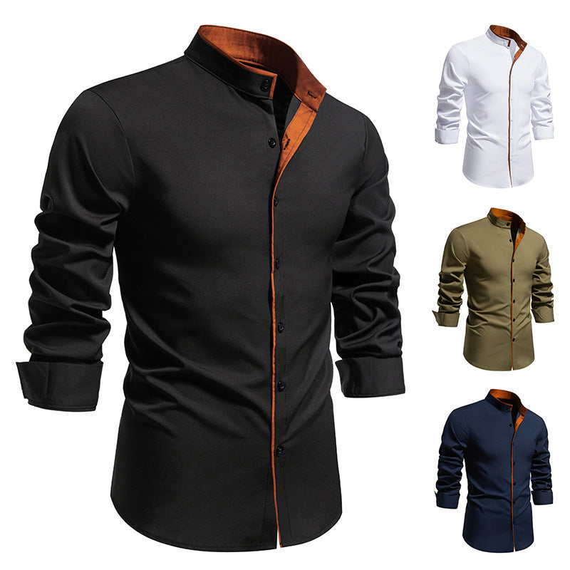 Herren Langarmhemd Modern Stehkragen Gestickt Elegant