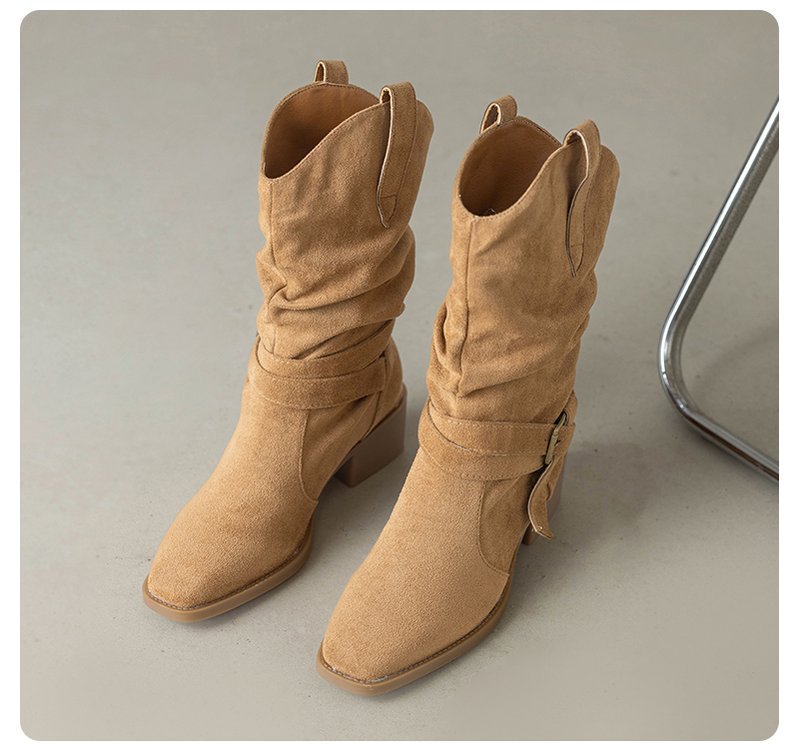 Western Stiefeletten Damen Blockabsatz Riemen Schuhe