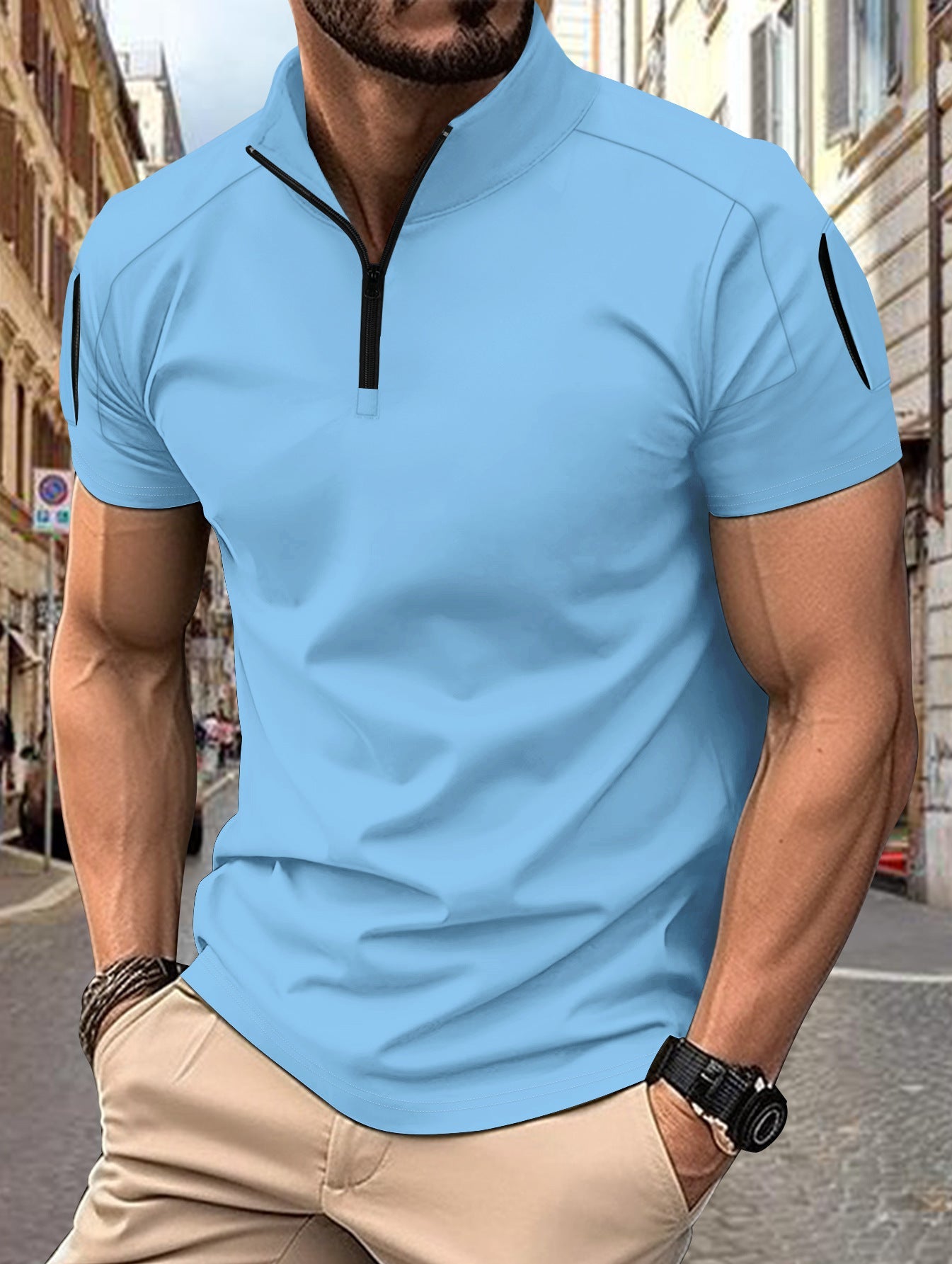 Herren Sportshirt Kurzarm Zip-Hemd Modern