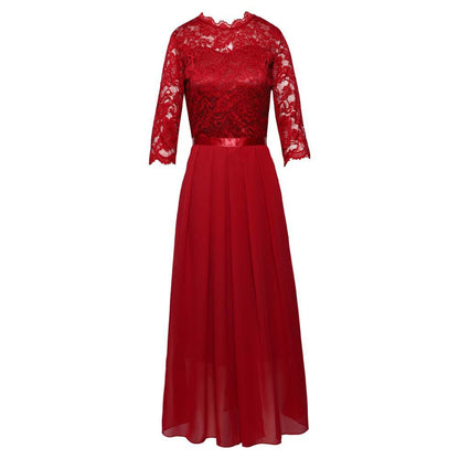 Elegantes Maxikleid Damen Langärmlig Spitze Chiffon Abendkleid
