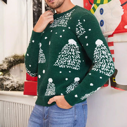 Weihnachtspullover Herren Festlich Tannenbaum Muster Rot