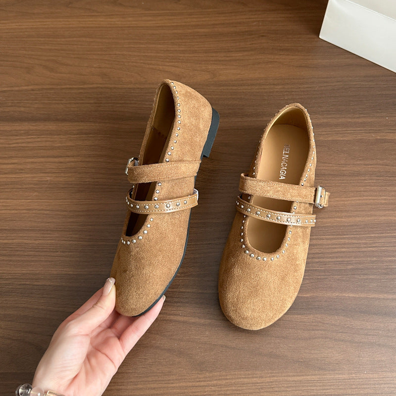 Elegante Damen Ballerinas Weich Wildleder Schnalle