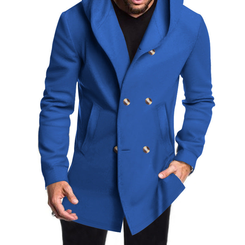 Herren Doppelreiher Mantel Elegent mit Kapuze Modern