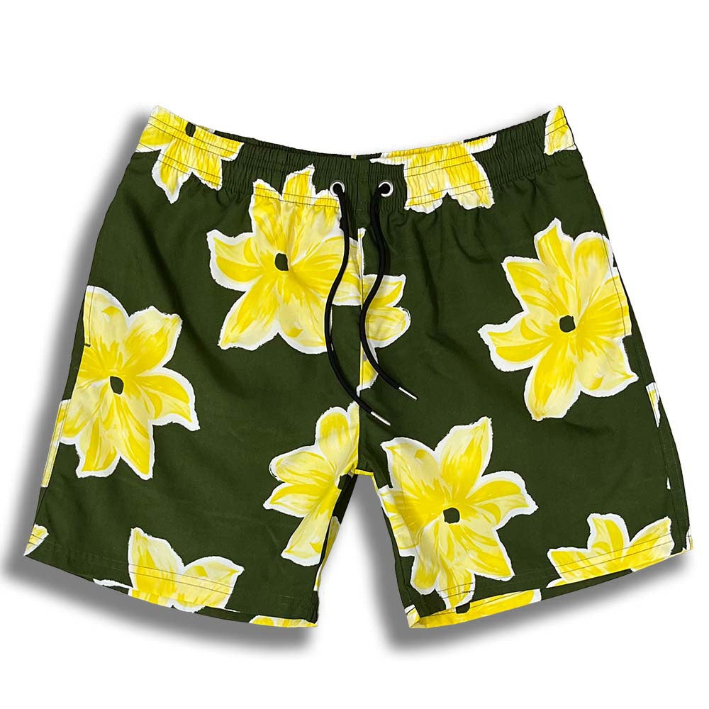 Herren Badeshorts Blumenmuster Flexibler Kordelzug