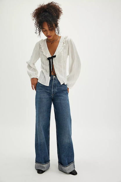 Damjeans Weite Bein Modisch Elastic