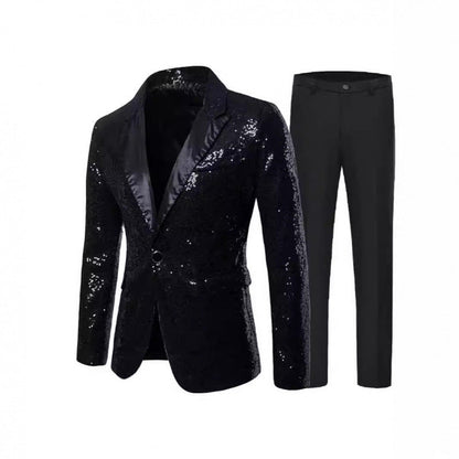 Herren Smokinganzug Glitzer Anzug Elegant Schwarze
