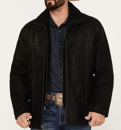 Elegante Lederjacke Herren Lederjacke Hochkragen Schwarz