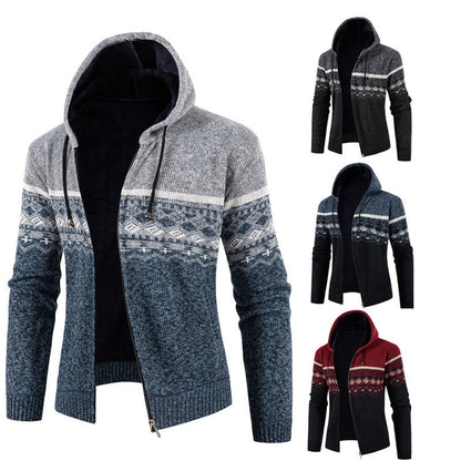 Herren Pullover Kapuze Norweger Muster Winterwarm - BerlinGlamour
