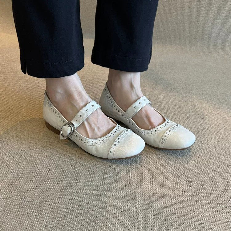 Damen Ballerinas Schnalle Nieten Modern