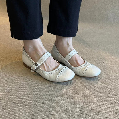 Damen Ballerinas Schnalle Nieten Modern