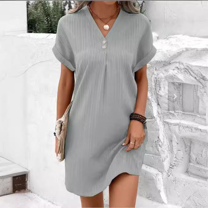 Kurzarm Kleid Damen Sommerkleid Knopfleiste Modern - BerlinGlamour