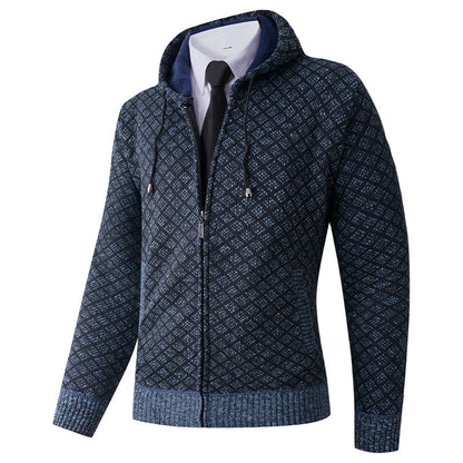 Herren Kapuzenjacke Elegant mit Muster Schwarz
