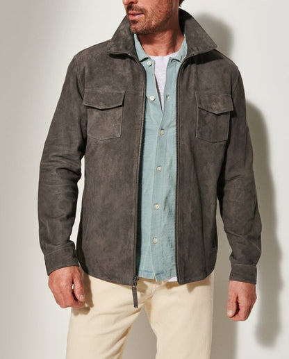 Herren Lederjacke Elegant Wildleder mit Brusttaschen