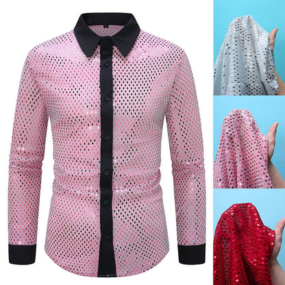 Herren Hemd Langarm Elegant mit Glanz Effekt und Schwarzer Kragen - BerlinGlamour