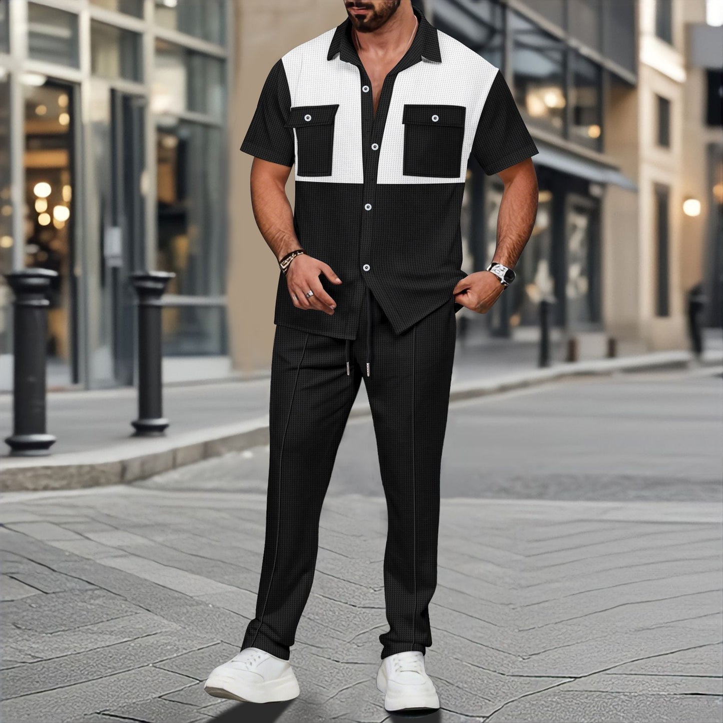 Herren Freizeitanzug Modern Slim Fit mit Brusttaschen