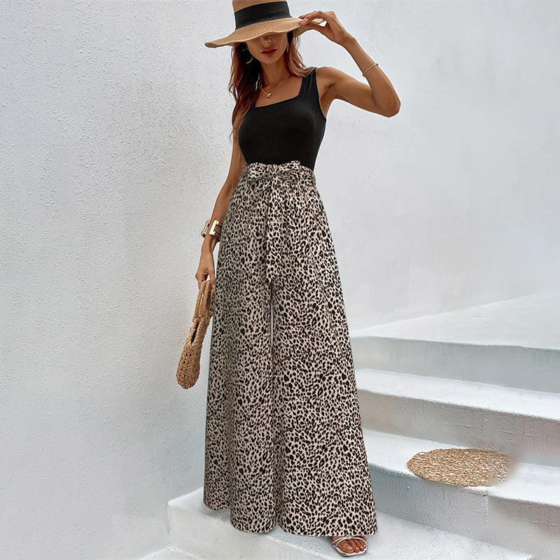 Damen Palazzo-Hose Leopardenmuster Großzügig Stylish - BerlinGlamour