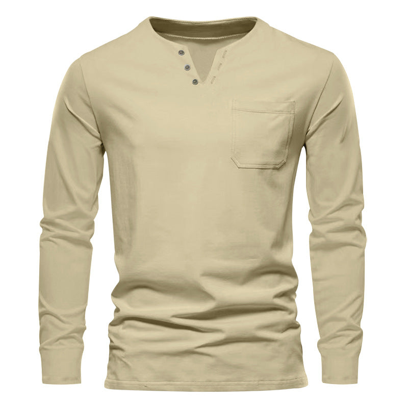 Herren Langarmshirt Mit Brusttasche Modern Knopfdesign