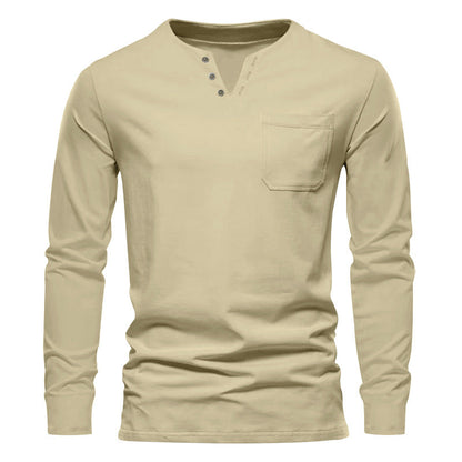 Herren Langarmshirt Mit Brusttasche Modern Knopfdesign